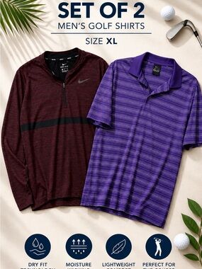 Nike Dri-FIT Golf Shirt Bundle XL | 2 Mens Golf Shirts Purple & Burgundy